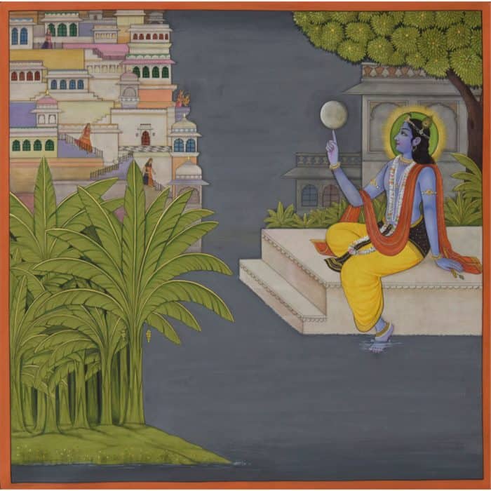 Divine Serenity: Krishna in Udaipur Painting