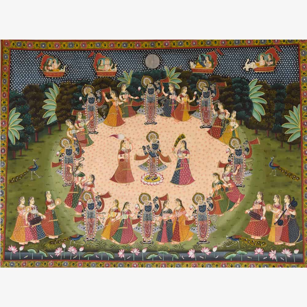 Raslila - 1 Painting: Divinе Dancе of Krishna , Radha and Sakhis