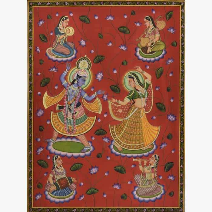 Divine Harmony: Radha Krishna Dancing Artwork