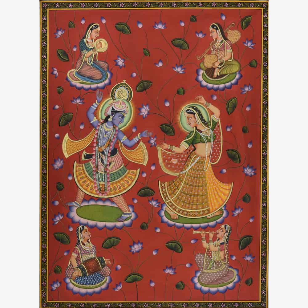Divine Harmony: Radha Krishna Dancing Artwork