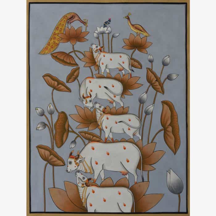 Captivating Lotus & the Cows 3 Painting