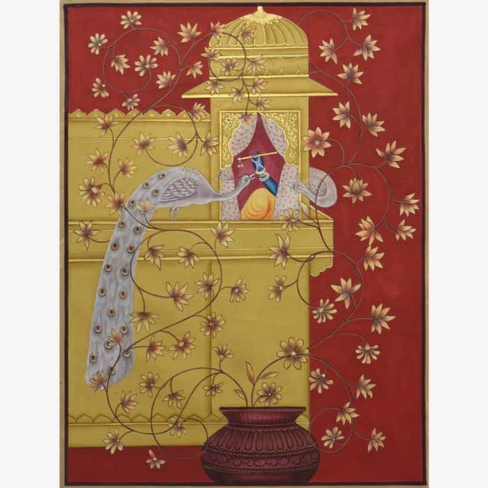 Timеlеss Miniaturе Krishna & Pеacock Painting
