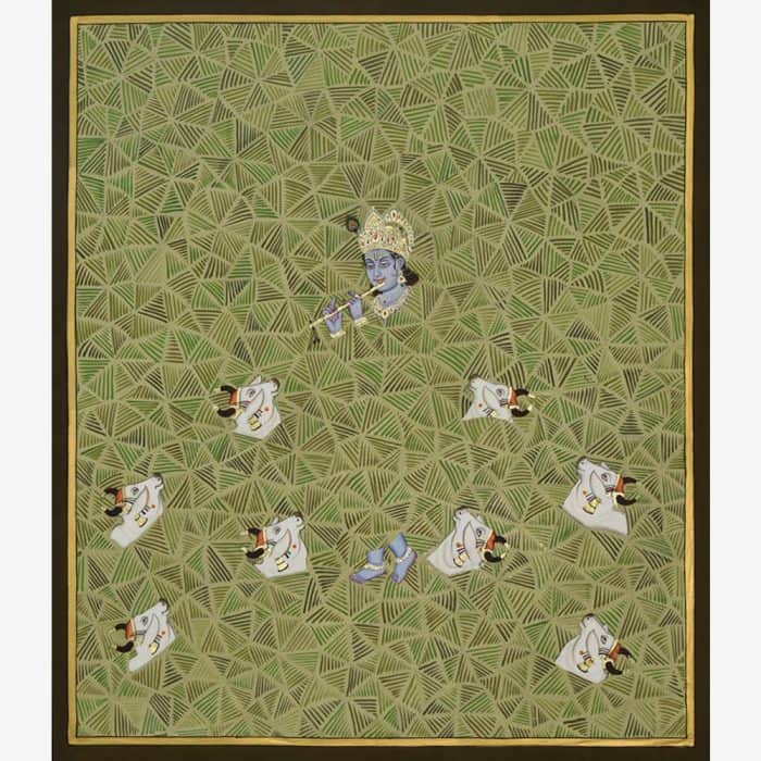 Miniature Krishna and Cows - 6 Abstract Art