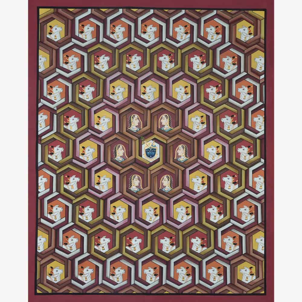 Divine Charm: Contemporary Shrinathji Masterpiece in Hexagon Frames