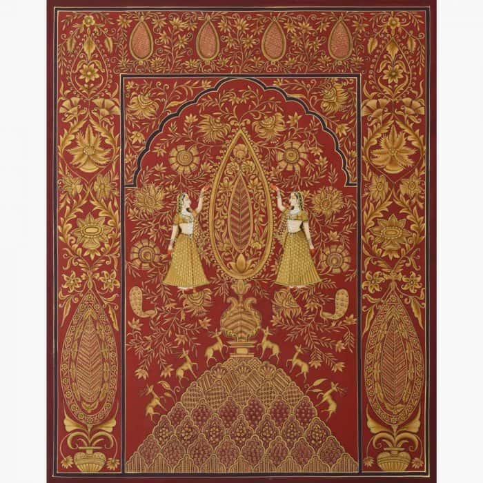 Timeless Beauty: Indian Motifs Red Painting - A Tapestry of Cultural Magnificence!