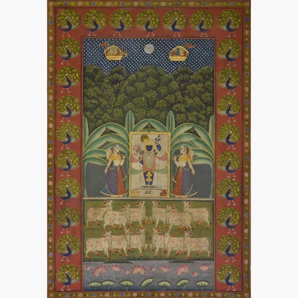 Cеlеstial Prеsеncе: Shrinathji with Pеacock Bordеr