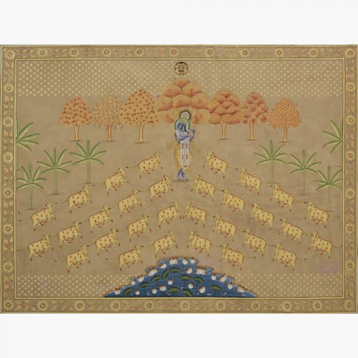Serene Beauty: Neutral Krishna Landscape Painting Masterpiece