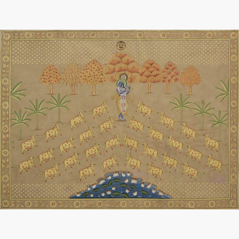 Serene Beauty: Neutral Krishna Landscape Painting Masterpiece