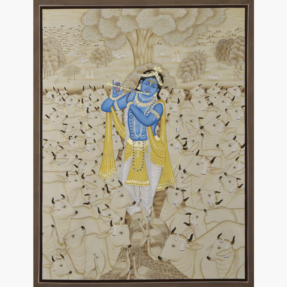 Serene Painting of Neutral Krishna and the Flute - 3