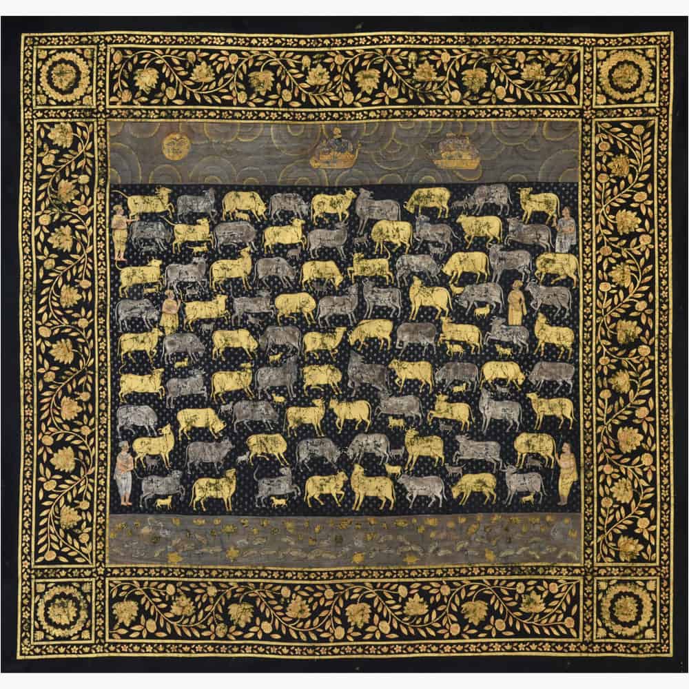Elegant Black and Gold Cows: A Striking Composition of Grey and Gold