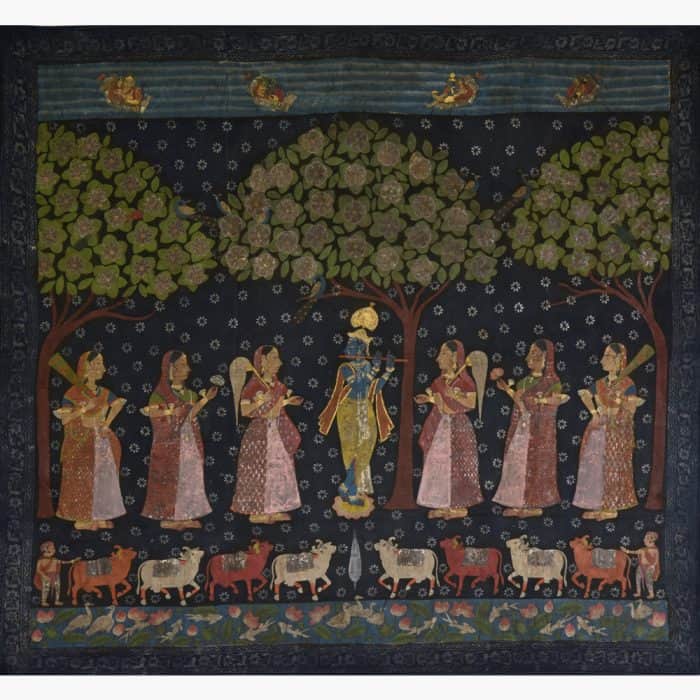 Vintage Black Krishna with Sakhis: Timeless Elegance in Devotion