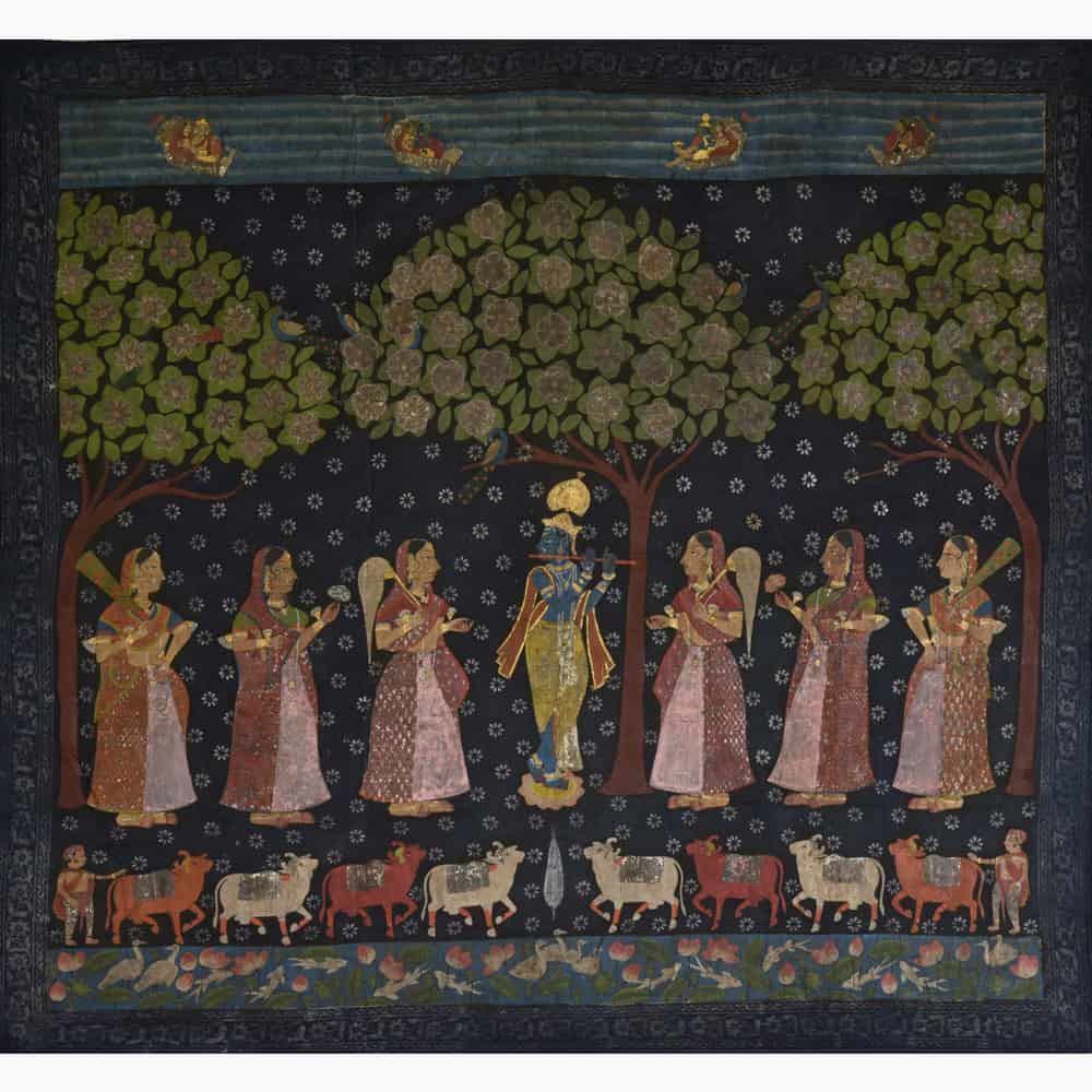 Vintage Black Krishna with Sakhis: Timeless Elegance in Devotion