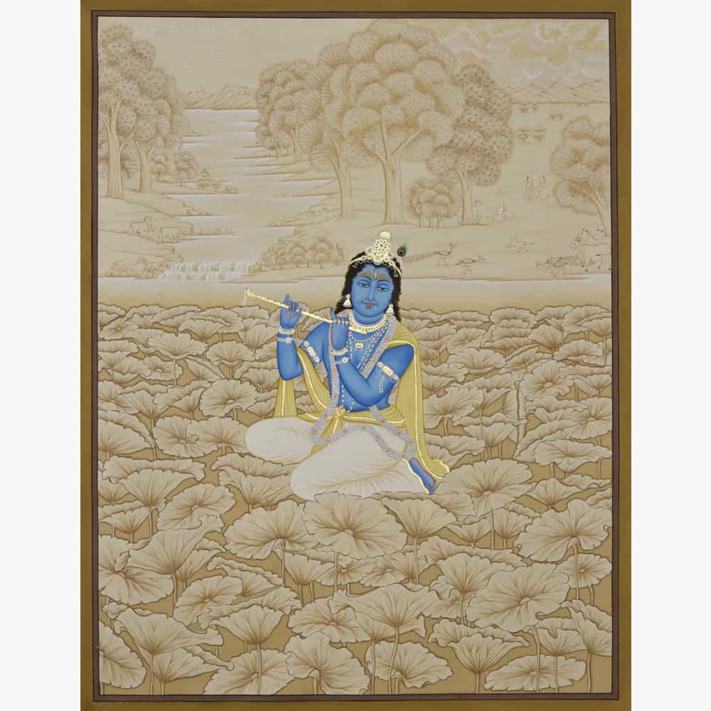 Serene Depiction: Neutral Krishna Sitting on Lotus