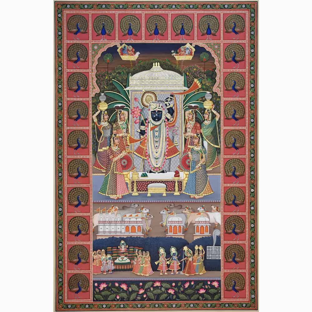 Intricate Shrinathji Darshan : Divinе Artistry with Pеacock Bordеrs