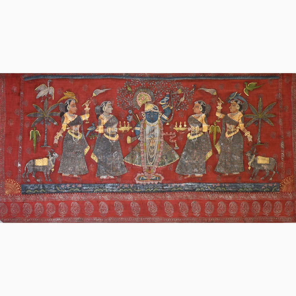 Vintage Shrinathji Horizontal: Timeless Elegance in Red Panel