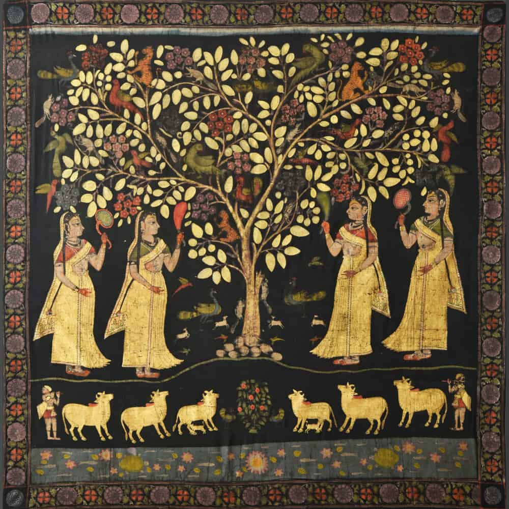 Sakhis and Tree of Life : Radiant Pichwai Elegance