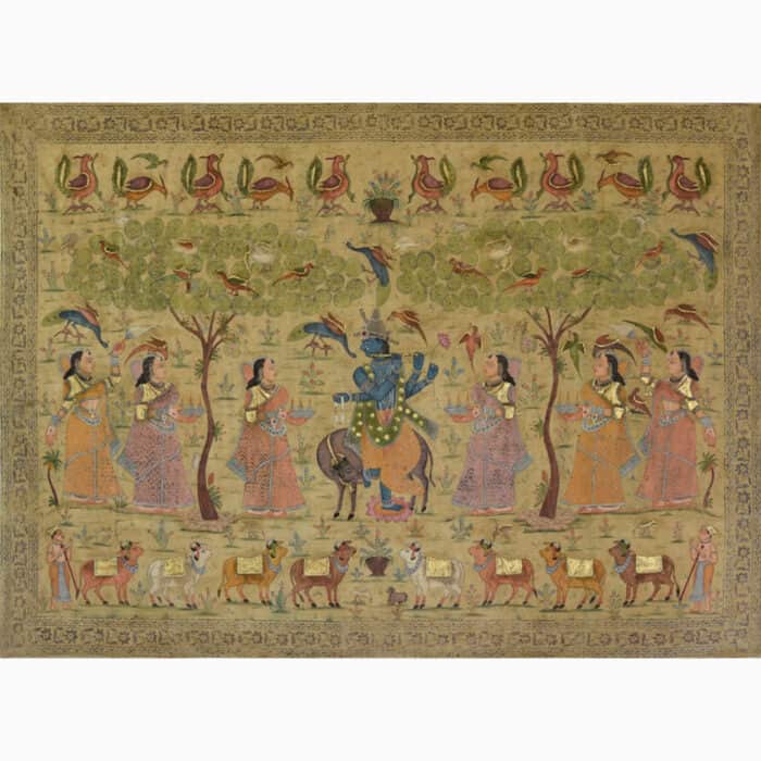 Vintage Neutral Annapakshis: Timeless Elegance in Krishna and Gopis Art