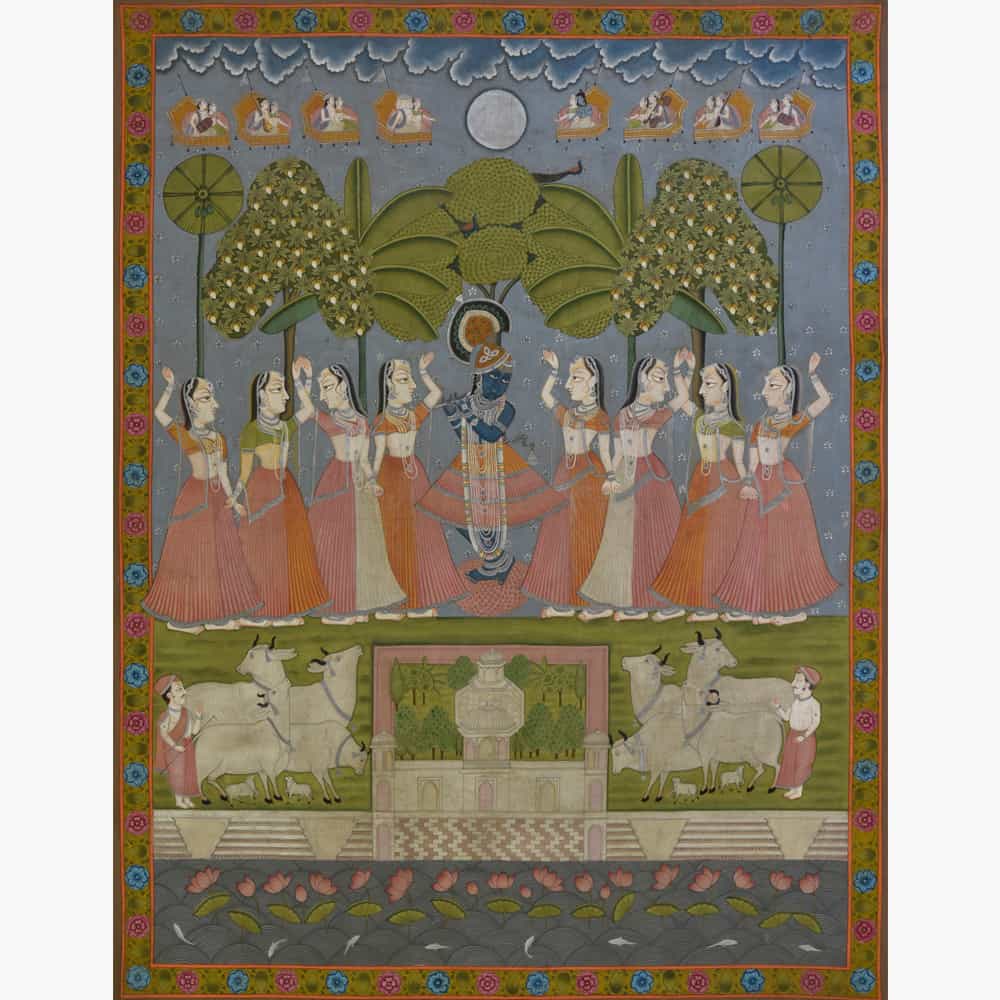 Modern Krishna and the Cows: Contemporary Painting
