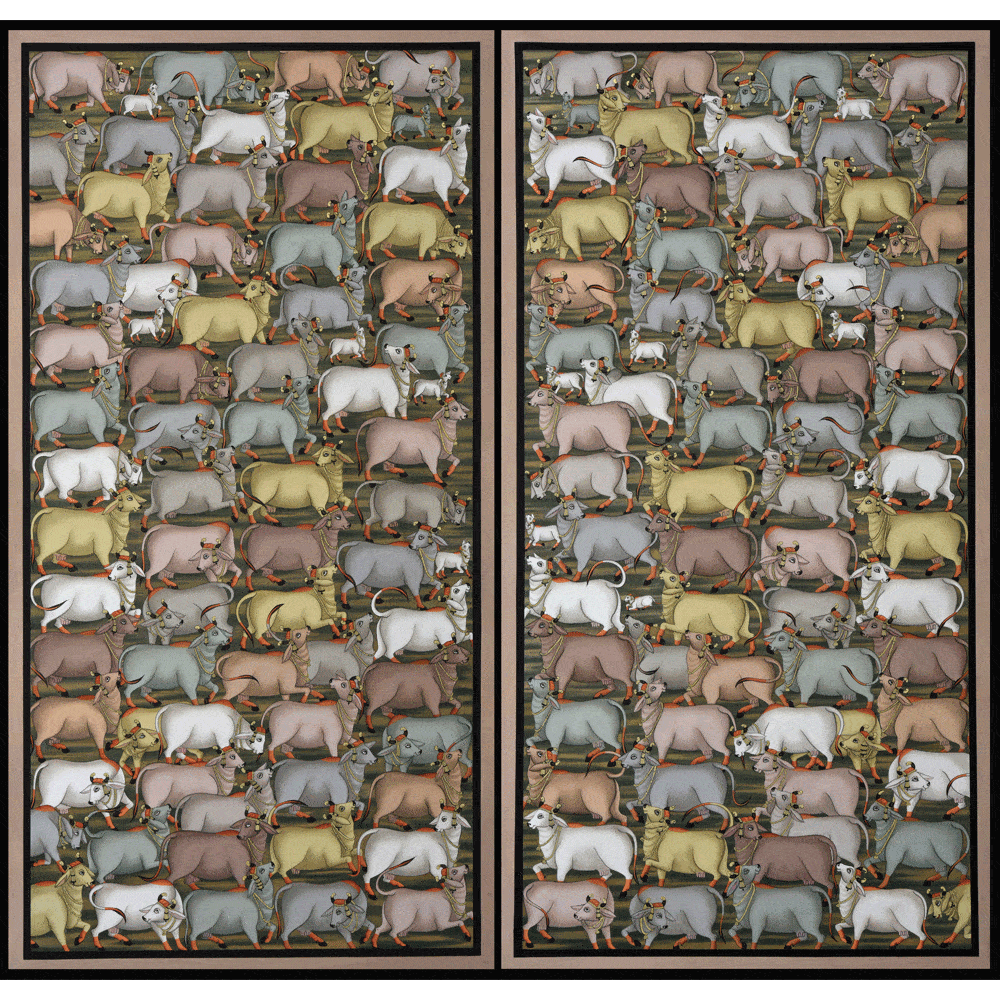 "Kamdhenu 2 Panels Art: Divine Cows"
