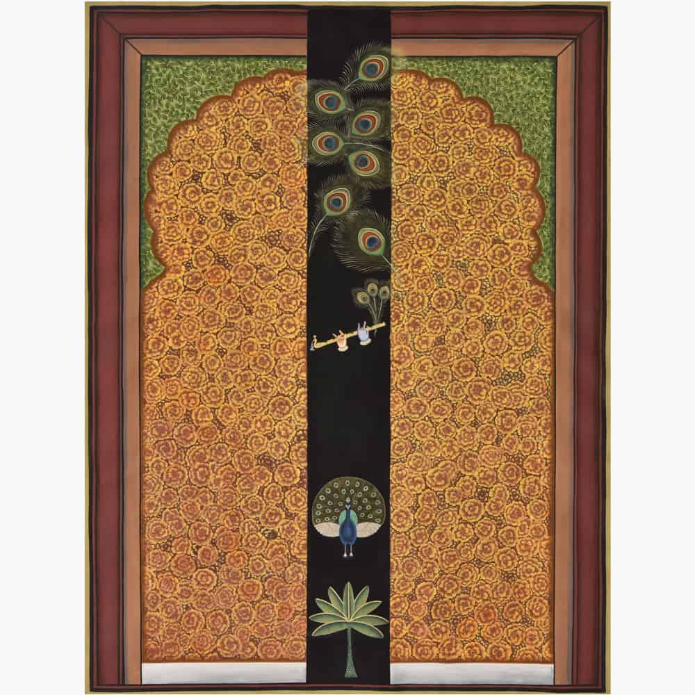 Carnation Flower Door Painting: A Divine Fusion of Flora and Mythical Icons