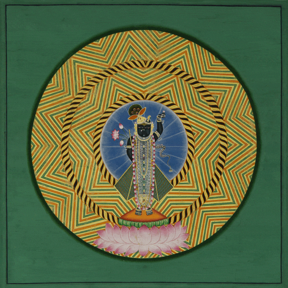 Exploring Tranquility: Abstract Shrinathji on Lotus Artwork