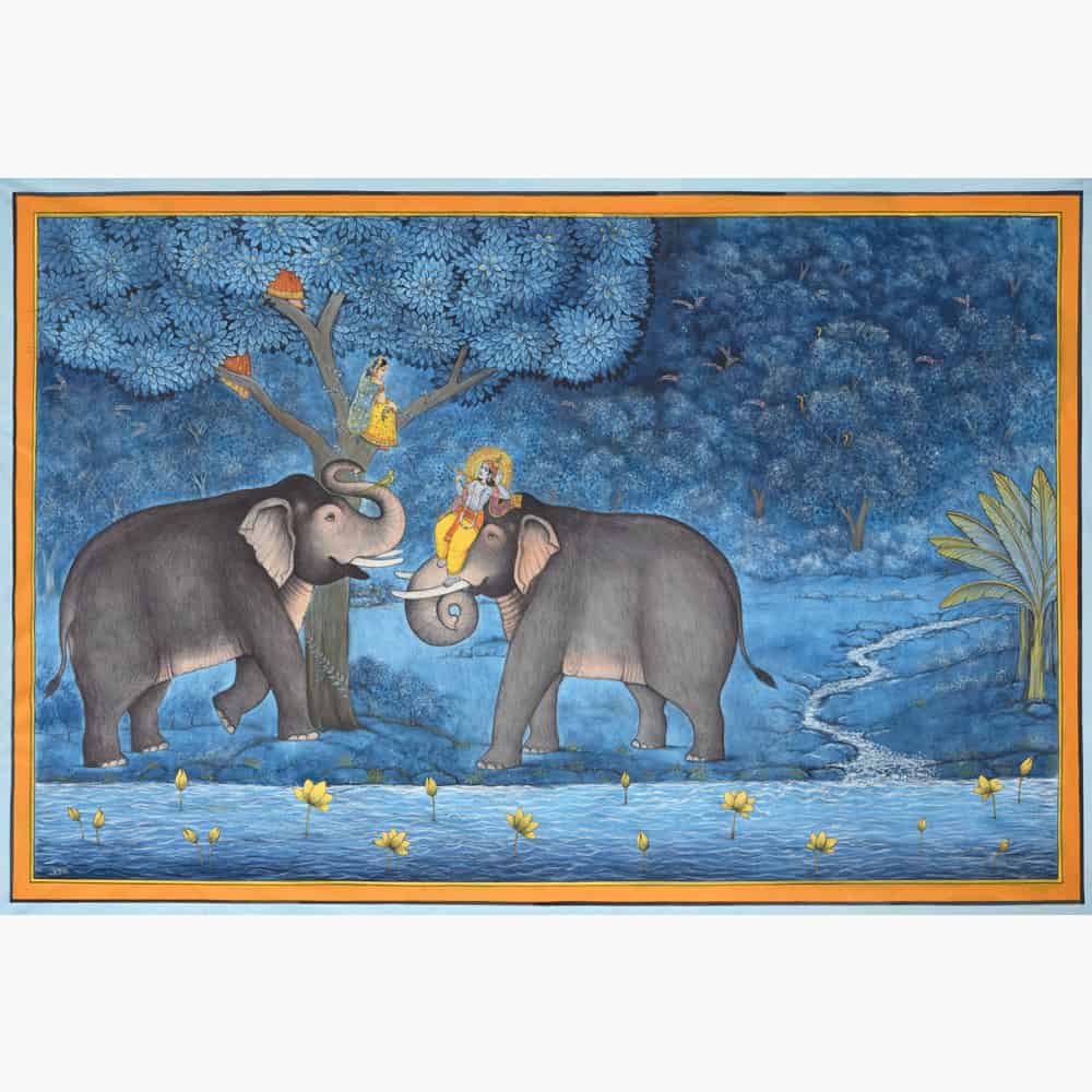Radha Krishna with Elephants Painting Delights
