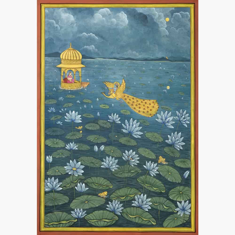 Lotus Lovers Painting: Divine Krishna and Radha