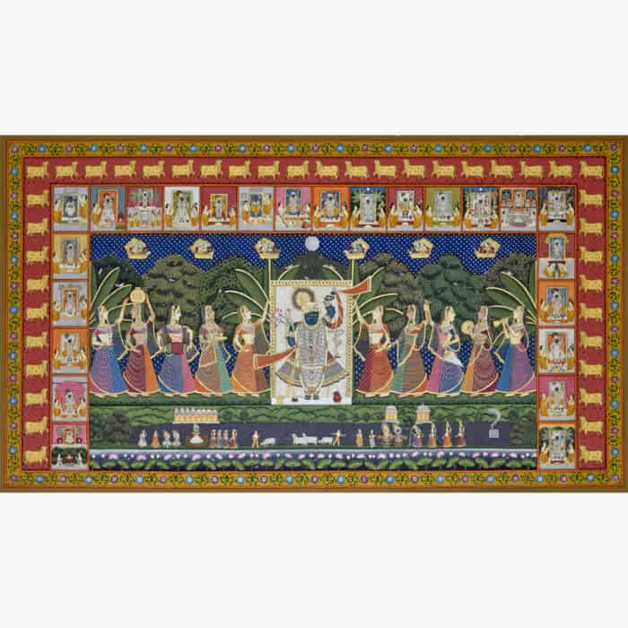 Divine Bliss: Sharad Purnima Gold Pichwai Painting Unveiled