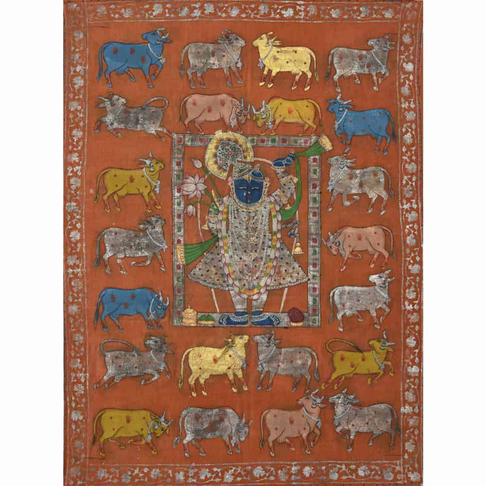 Vintage Shrinathji with Cows - Divine Art