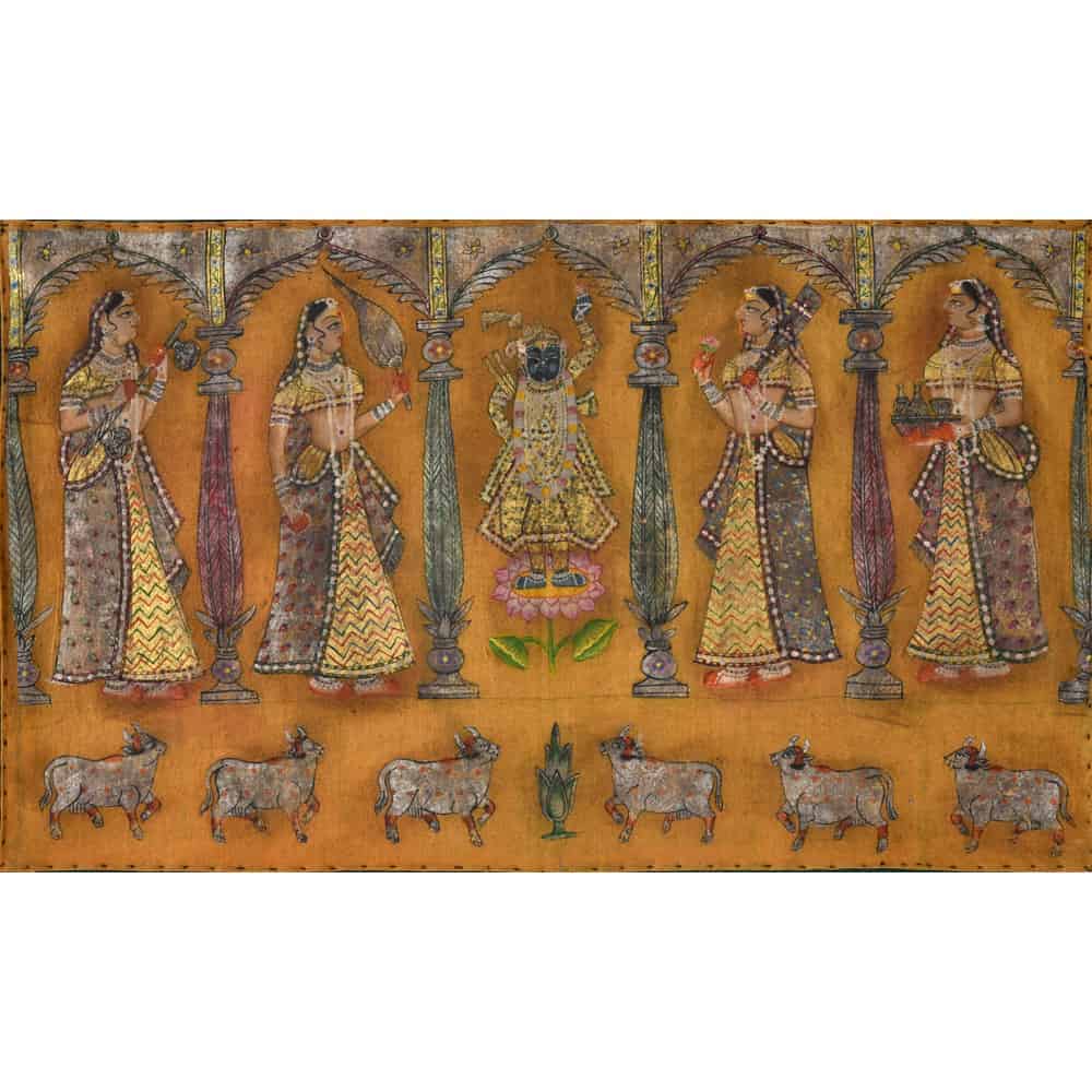 Golden Vintage Shreenathji in Jarokha Art